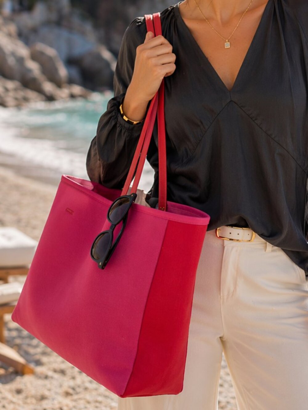 Summersalt The Perfect Beach Tote Neoprene Pink Red NWT